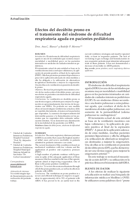(PDF) Efectos del decúbito prono en el tratamiento del síndrome de ...