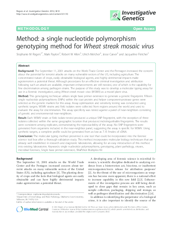 (PDF) Method: a single nucleotide polymorphism genotyping method for ...