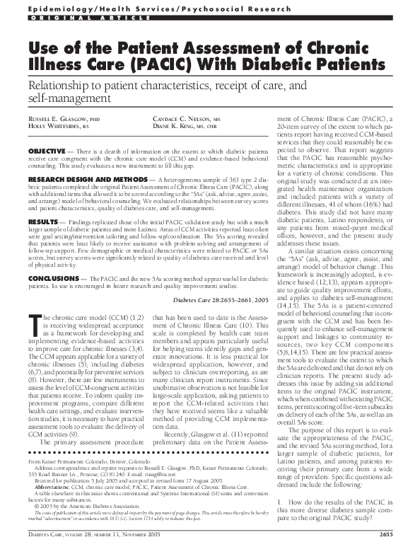(PDF) Use of the Patient Assessment of Chronic Illness Care (PACIC ...