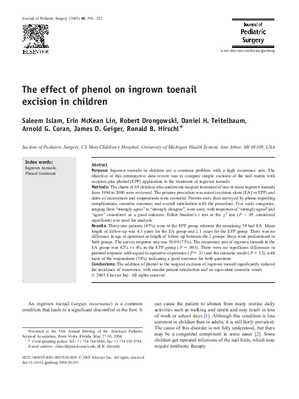 (PDF) The effect of phenol on ingrown toenail excision in children