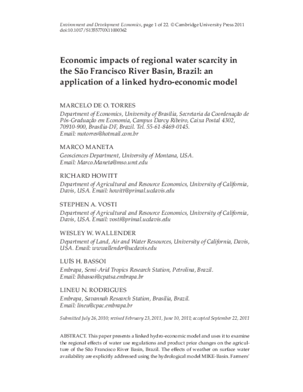 (PDF) Economic impacts of regional water scarcity in the São Francisco ...