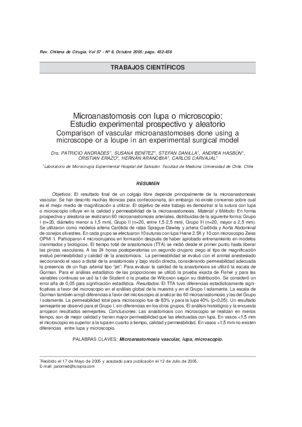 (PDF) Microanastomosis con lupa o microscopio Estudio experimental