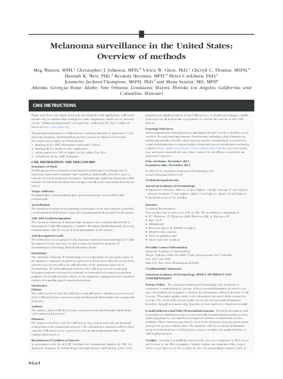 (PDF) Melanoma surveillance in the United States: overview of methods