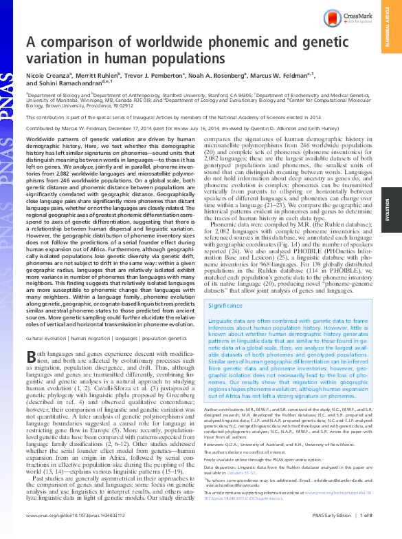 (PDF) A comparison of worldwide phonemic and genetic variation in human ...