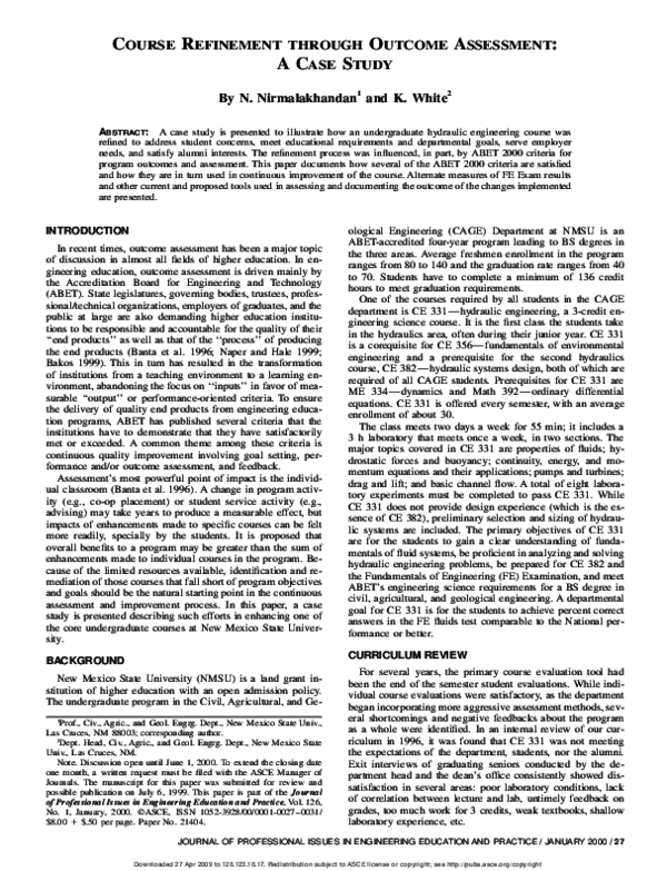 (PDF) Course Refinement through Outcome Assessment: A Case Study