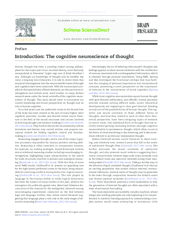 (PDF) Introduction: The cognitive neuroscience of thought