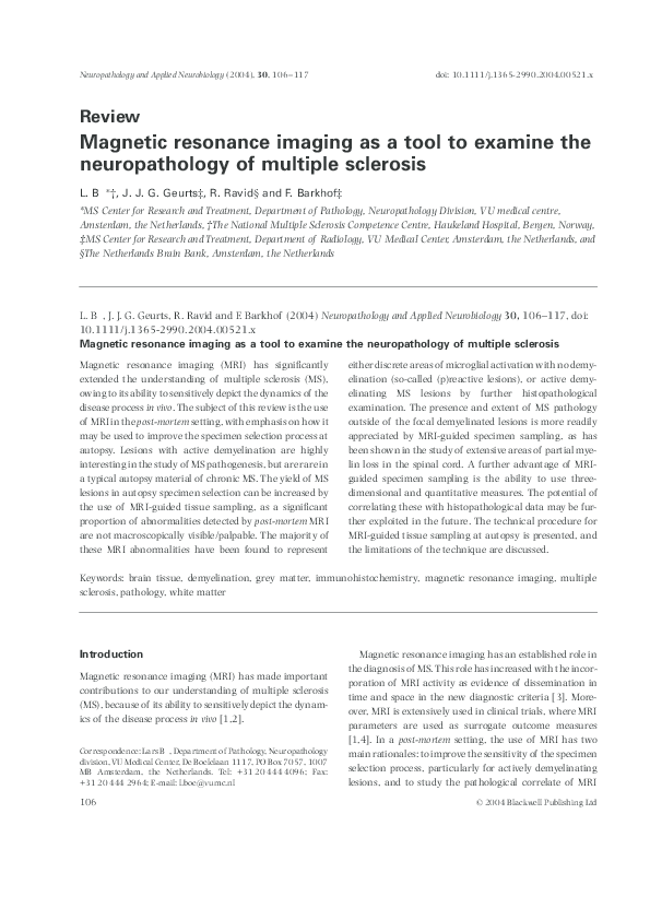 (PDF) Magnetic resonance imaging as a tool to examine the ...