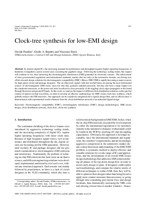 (PDF) Clocktree synthesis for lowEMI design Davide Pandini