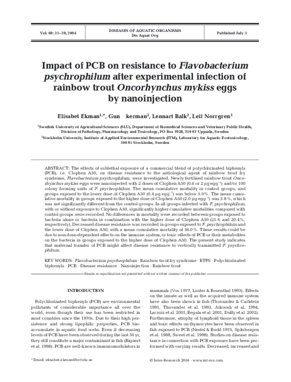 (PDF) Impact of PCB on resistance to Flavobacterium psychrophilum after ...