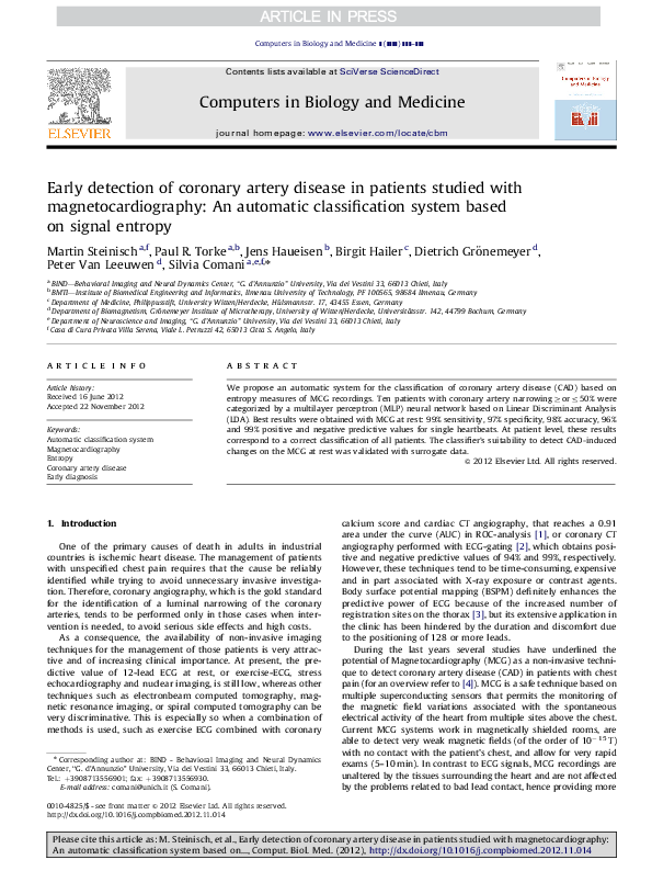 (PDF) Early detection of coronary artery disease in patients studied ...