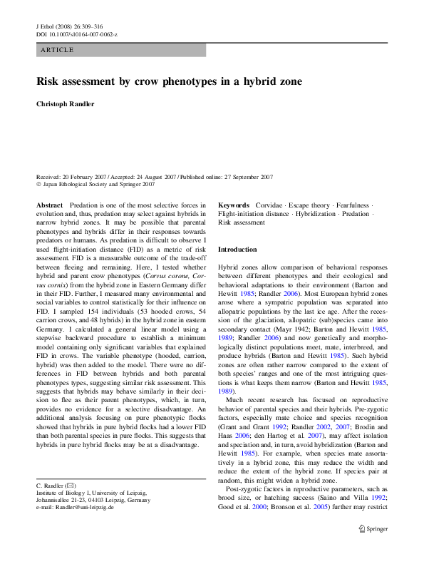 (PDF) Risk assessment by crow phenotypes in a hybrid zone