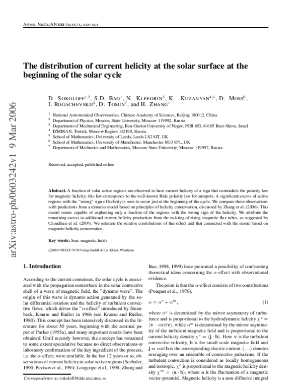  PDF The Distribution Of Current Helicity At The Solar Surface At The