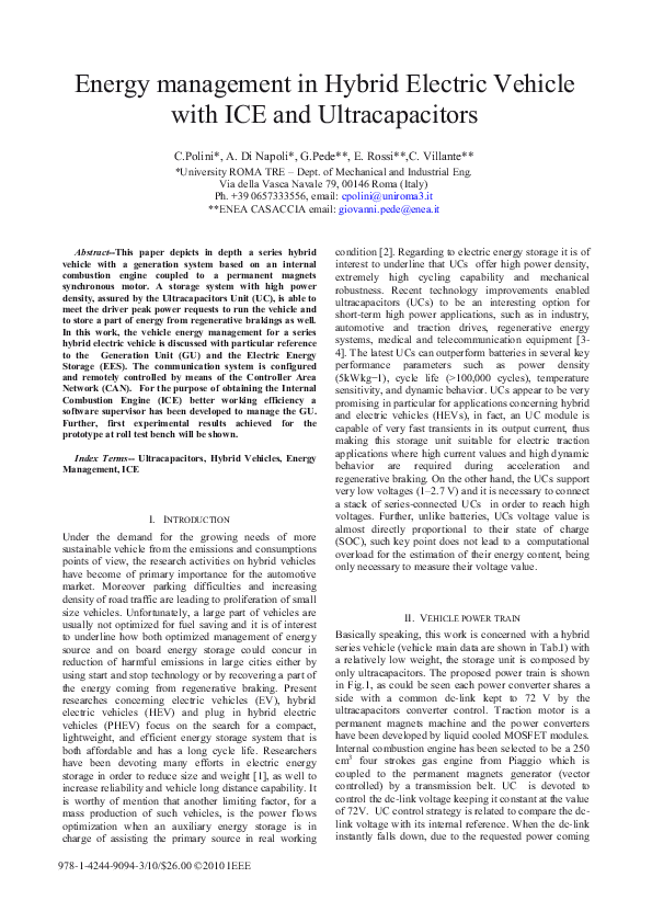 (PDF) Energy management in hybrid electric vehicle with ICE and ...