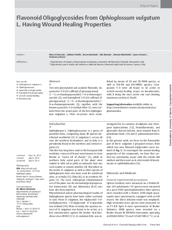 (PDF) Flavonoid Oligoglycosides from Ophioglossum vulgatum L. Having
