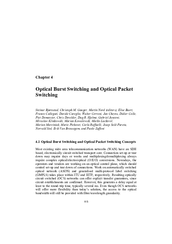 (PDF) Optical burst switching and optical packet switching