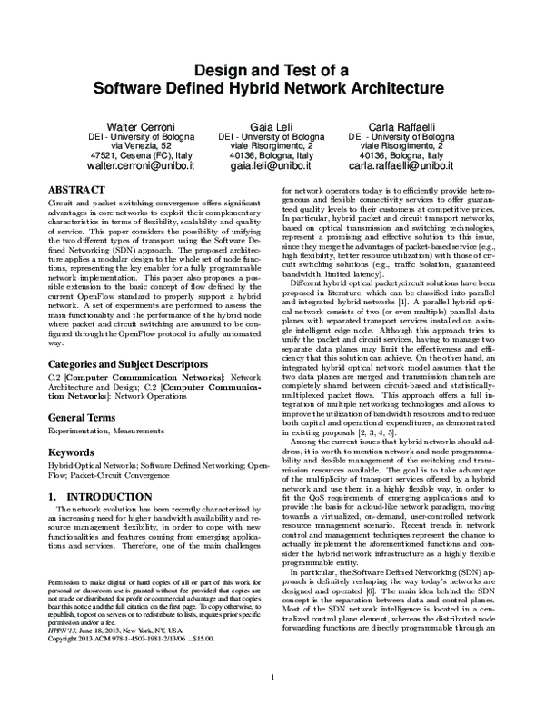 (PDF) Design and test of a software defined hybrid network architecture