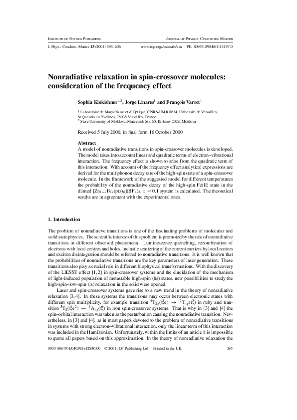 (PDF) Nonradiative relaxation in spincrossover molecules