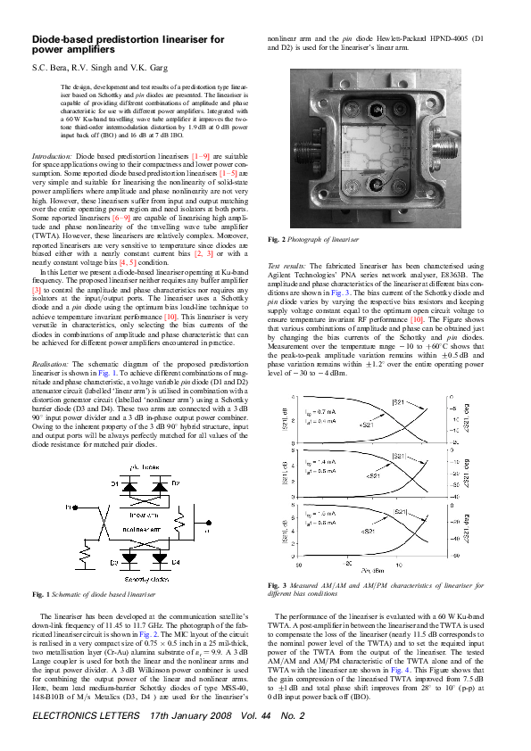 (PDF) Diodebased predistortion lineariser for power amplifiers raj