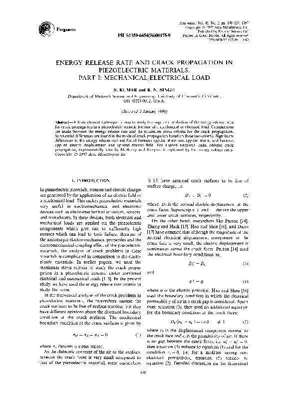 (PDF) Energy Release rate and crack propagation in piezoelectric ...