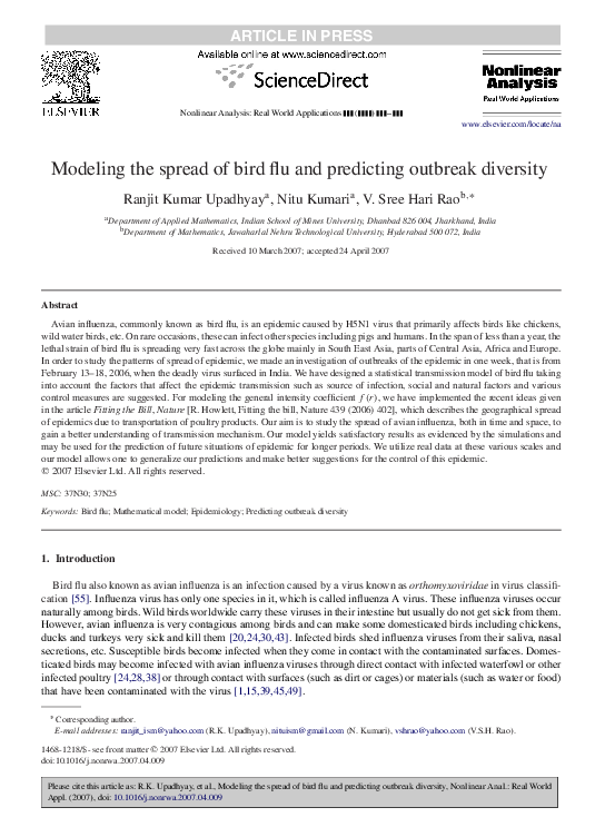 (PDF) Modeling the spread of bird flu and predicting outbreak diversity