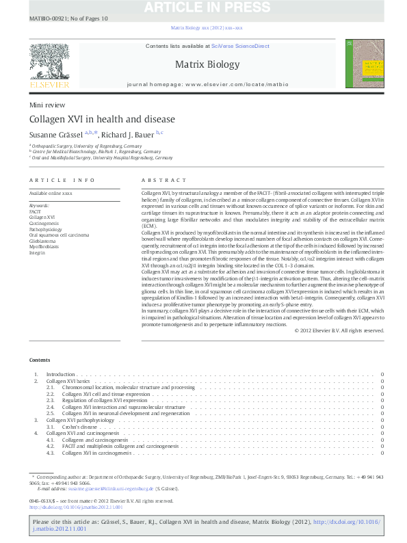 (PDF) Collagen XVI in health and disease
