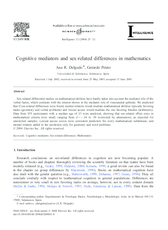 (PDF) Cognitive mediators and sex-related differences in mathematics