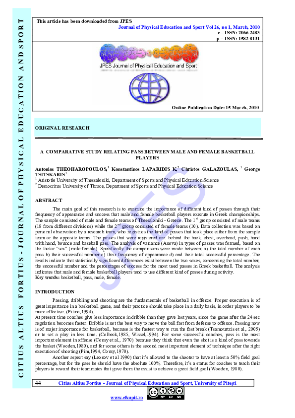 (PDF) A COMPARATIVE STUDY RELATING PASS BETWEEN MALE AND FEMALE ...