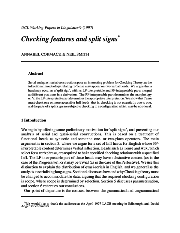 (PDF) Checking features and split signs