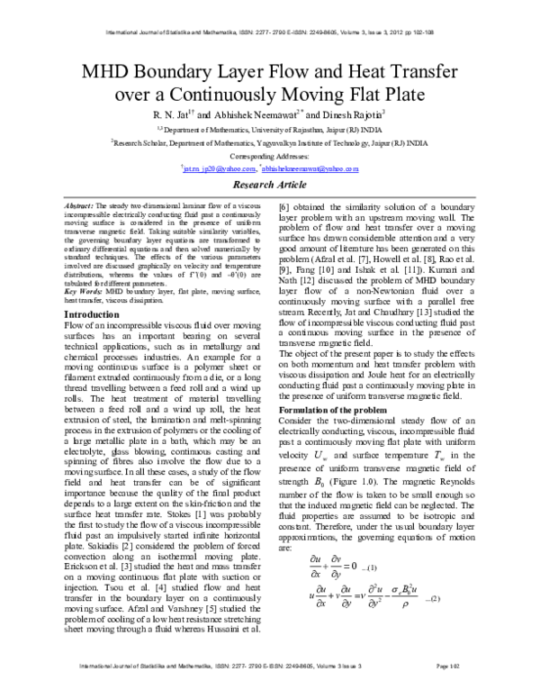 (PDF) MHD Boundary Layer Flow and Heat Transfer over a Continuously ...