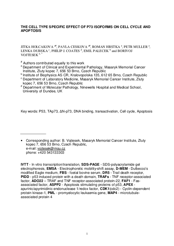 (PDF) The cell type-specific effect of TAp73 isoforms on the cell cycle ...