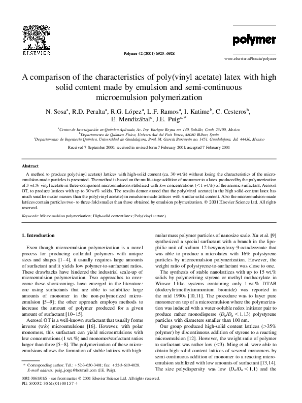 (PDF) A comparison of the characteristics of poly(vinyl acetate) latex