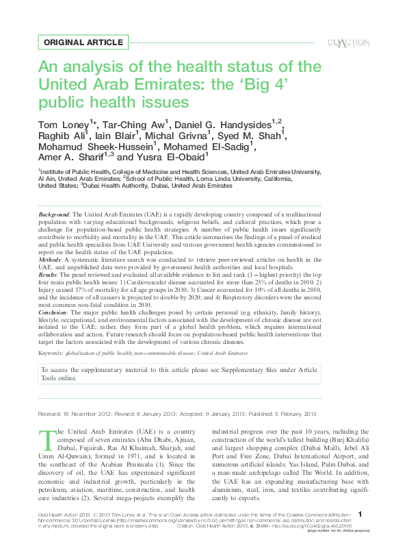 (PDF) An analysis of the health status of the United Arab Emirates: the