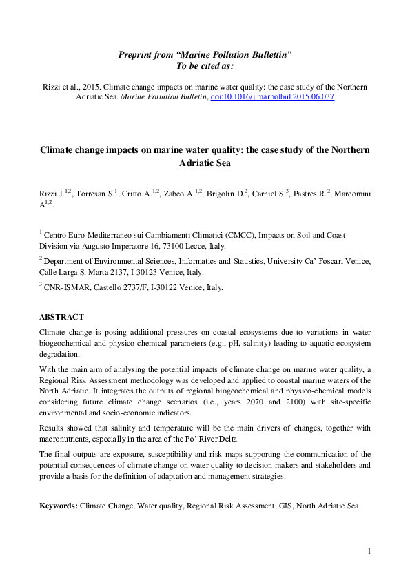 (PDF) Climate change impacts on marine water quality: The case study of ...