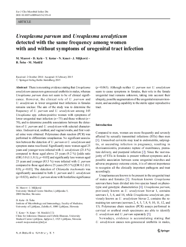 (PDF) Ureaplasma parvum and Ureaplasma urealyticum are detected in ...