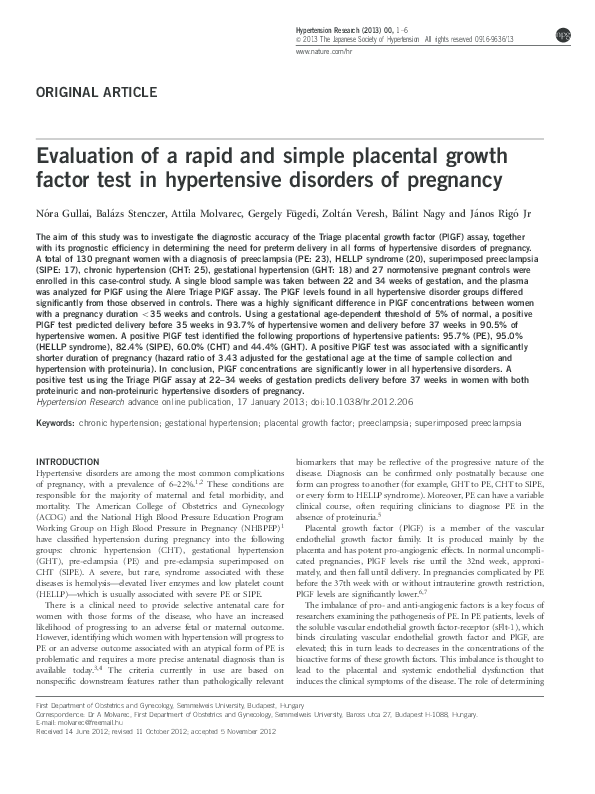 (PDF) Comparison of placental growth factor and fetal flow Doppler ...