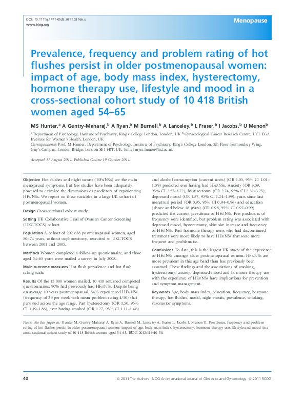 (PDF) Prevalence, frequency and problem rating of hot flushes persist
