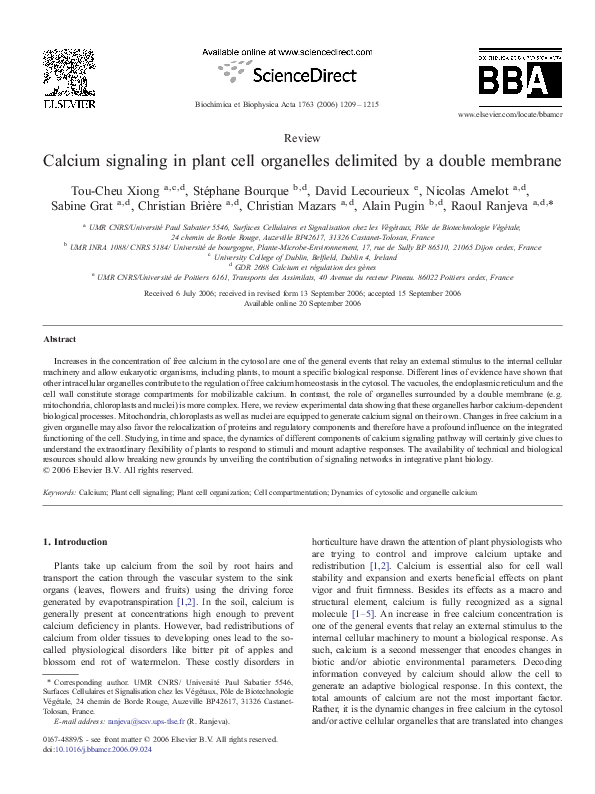 (PDF) Calcium signaling in plant cell organelles delimited by a double ...