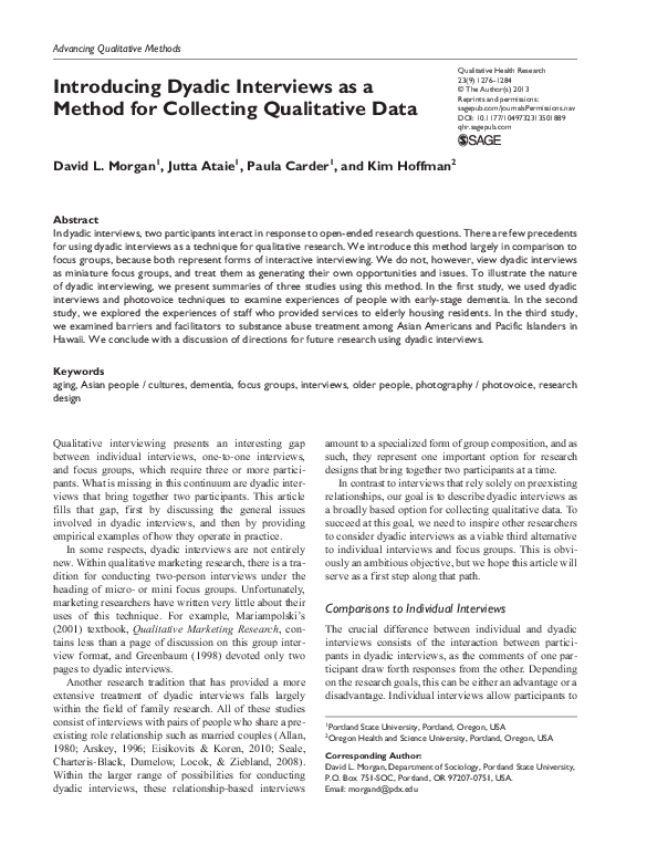 (PDF) Introducing Dyadic Interviews as a Method for Collecting ...