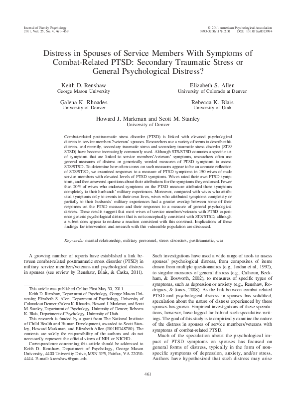 (PDF) Distress in spouses of service members with symptoms of combat ...