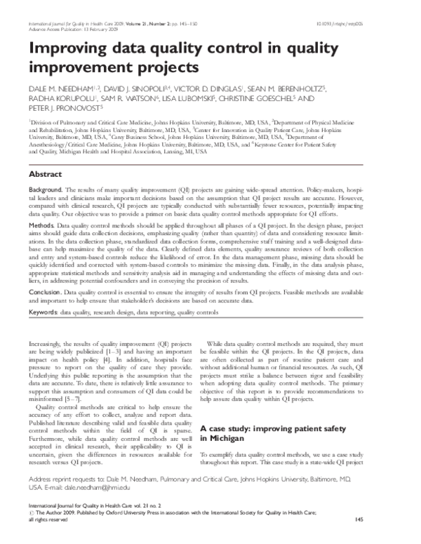(PDF) Improving data quality control in quality improvement projects