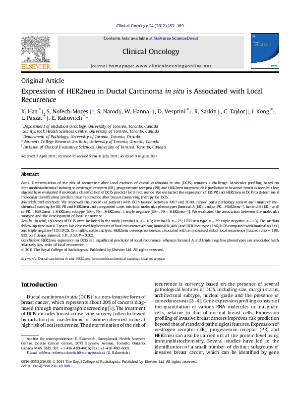 (PDF) Expression of HER2neu in Ductal Carcinoma in situ is Associated ...