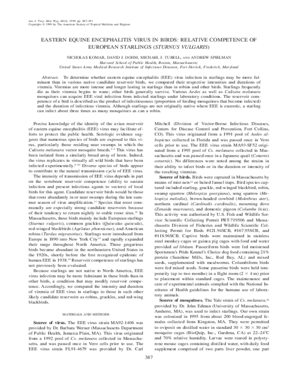 (PDF) Eastern equine encephalitis virus in birds: relative competence ...