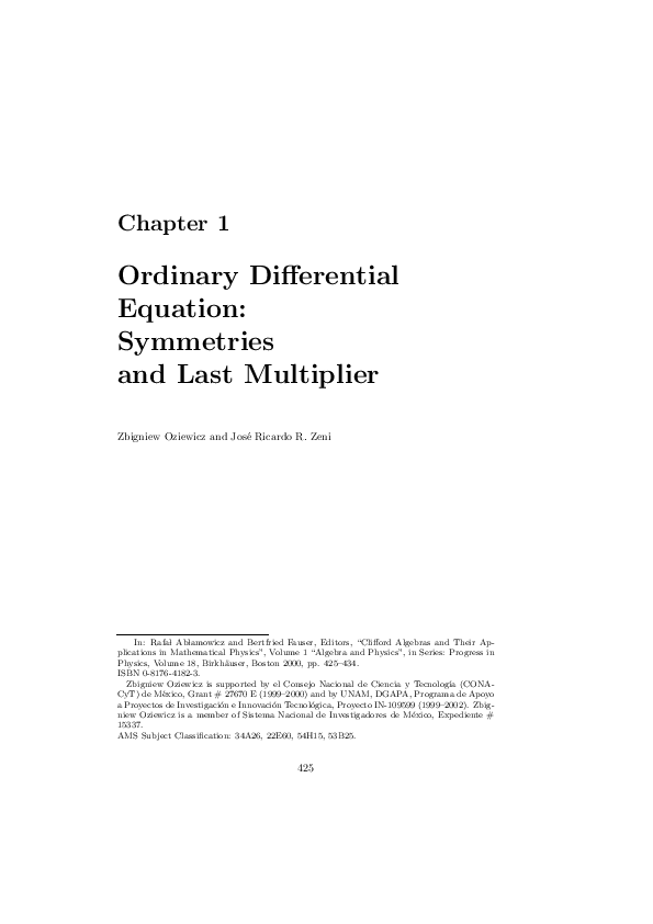 (PDF) Ordinary Differential Equation Symmetries and Last Multiplier