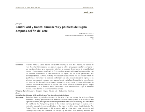 BAUDRILLARD Y DANTO: SIMULACROS Y POLÍTICAS DEL SIGNO DESPUÉS DEL FIN