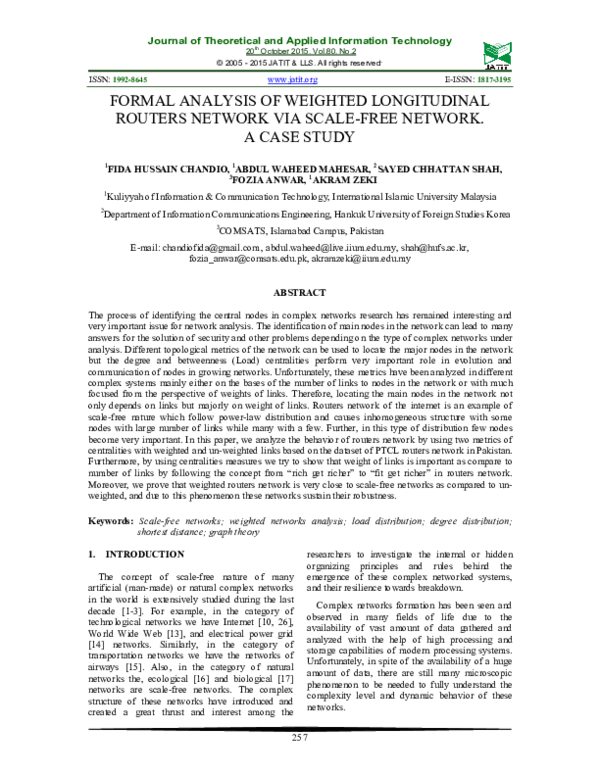 (PDF) FORMAL ANALYSIS OF WEIGHTED LONGITUDINAL ROUTERS NETWORK VIA