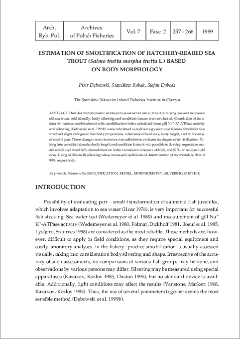 (PDF) SMOLTIFICATION OF HATCHERY-REARED ATLANTIC SALMON (Salmo salar L ...