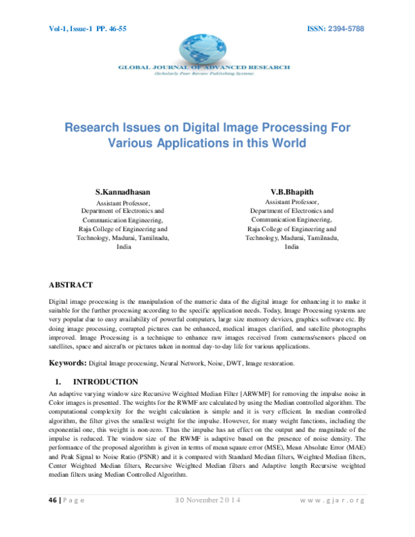 (PDF) Research Issues on Digital Image Processing For Various ...