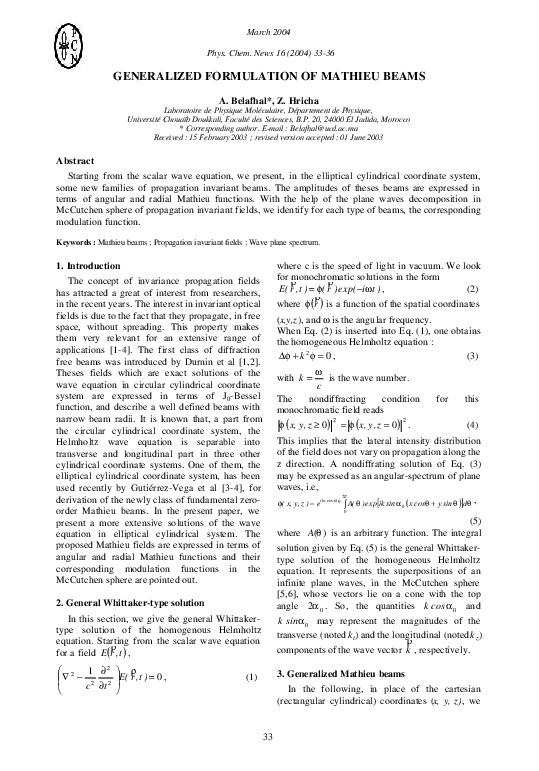 (PDF) GENERALIZED FORMULATION OF MATHIEU BEAMS