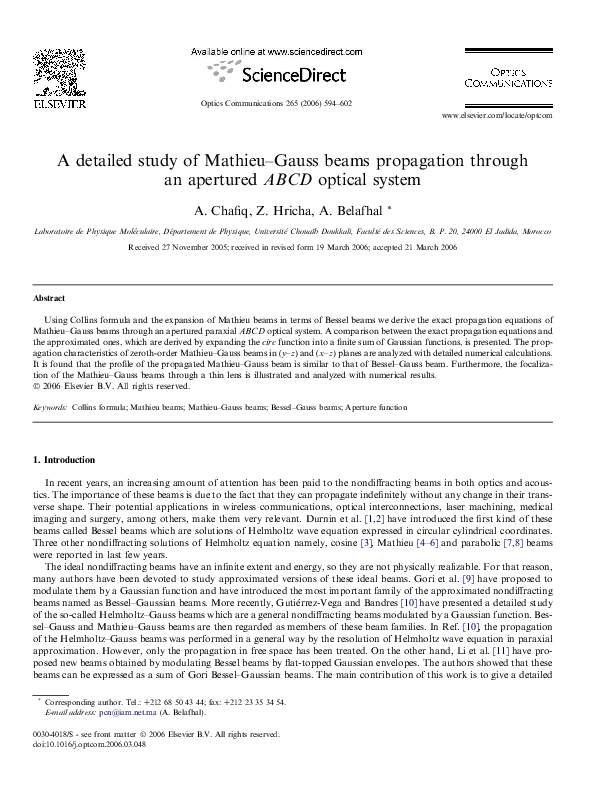 (PDF) A detailed study of Mathieu–Gauss beams propagation through an ...
