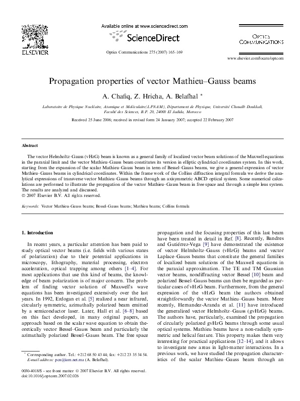 (PDF) Propagation properties of vector Mathieu–Gauss beams